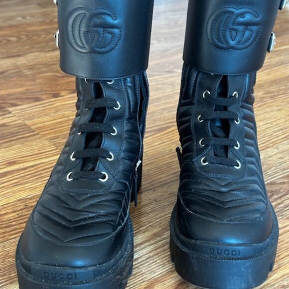 Gucci Running GG Logo Leather Combat Boots Size 39 - Picture 1 of 3